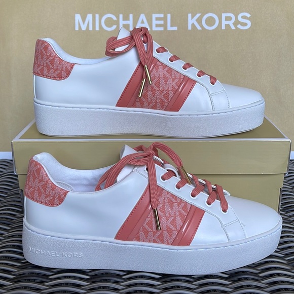 MICHAEL KORS POPPY STRIPE LACE UP NAPPA FAUX LEATHER SHERBERT WMNS - Picture 1 of 16